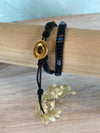 Boho Black Leather Wrap Bracelet with a Gold Button