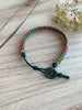 Teal Leather Bracelet with a Boho Button - Size 6" to 7"