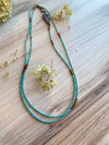 Aqua Boho Style Crystal Necklace Hessonite Semi Precious Stones- Featuring a Stunning Leaf Connector
