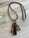 Dark Brown Faux Suede Bohemian Style Necklace with Handmade Tassel and Charms
