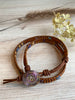 Bohemian Style Leather Wrap Bracelet With a Lovely Czech Glass Button - Size 6" to 7"