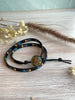 Boho Style Black Leather Wrap Bracelet with Colourful Glass Seed Beads - Size 7" to 8"