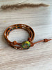 Boho Leather Wrap Bracelet with a Beautiful Czech Glass Button - Size 6 to 7"