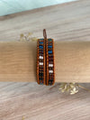 Rust Brown Boho Leather Wrap Bracelet with a Beautiful Czech Glass Button - Size 6 to 7"