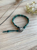 Teal Leather Bracelet with a Silver Heart Button - Size 6" to 7"