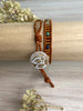 Boho Rust Leather Wrap Bracelet with a Beautiful White Glass button - Size "6 to 7"