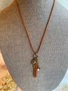 Rusty brown Faux Suede Bohemian Style Necklace with Handmade Tassel and Charms
