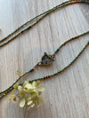 Olive Green Crystal Necklace with Turquoise Semi Precious Stones - Featuring a Beautiful Boho Clasp