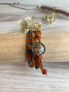 Boho Leather Wrap Bracelet with a Beautiful Czech Glass Button - Size 7 to 8"