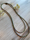 Olive Green with Blue Crystal Necklace with Turquoise Semi Precious Stones - Featuring a Beautiful Boho Clasp