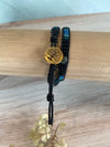Boho Black Leather Wrap Bracelet with a Gold Tree Of Life Button