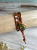 Boho Leather Wrap Bracelet with a Beautiful Czech Glass Button - Size 6 to 7"